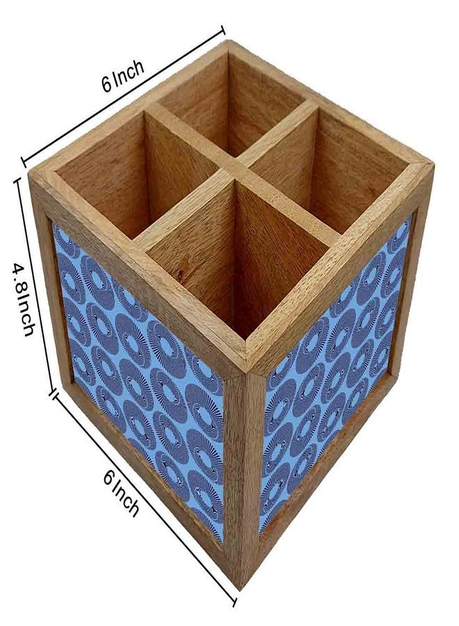 Nutcase Wooden Cutlery Stand Holder Silverware Caddy Spoons Forks Knives Organizer for Dining Table & Kitchen -Made in India-Spoons NOT Included - Blue Retro Pattern - Image 5