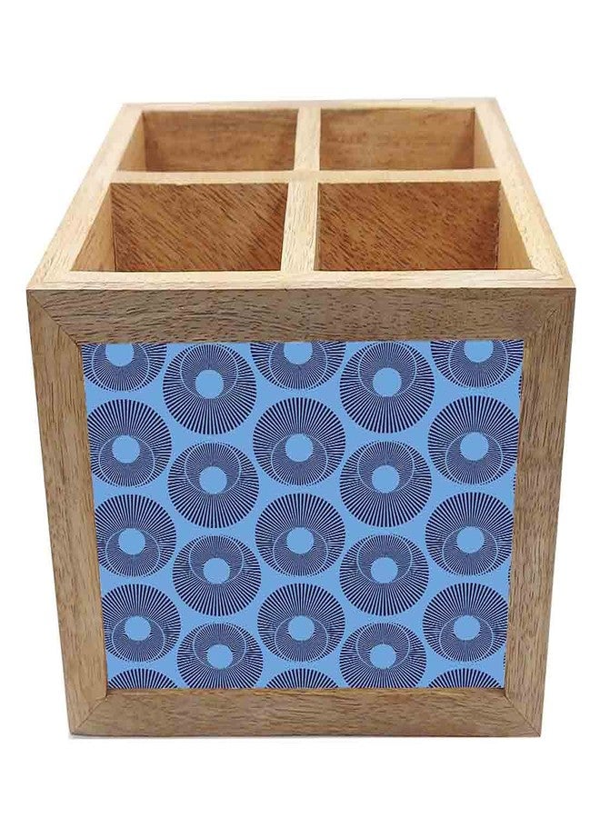 Nutcase Wooden Cutlery Stand Holder Silverware Caddy Spoons Forks Knives Organizer for Dining Table & Kitchen -Made in India-Spoons NOT Included - Blue Retro Pattern - Image 4