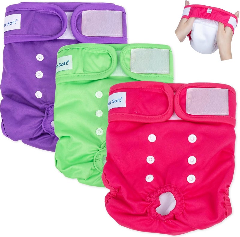 Pet Soft Dog Nappies Female, 3 Pack Dog Period Pants with Leak-proof Waistband, Super Absorbent Washable Dog Diapers for Female Dogs in Heat, Season (Pure, XL) - Image 1