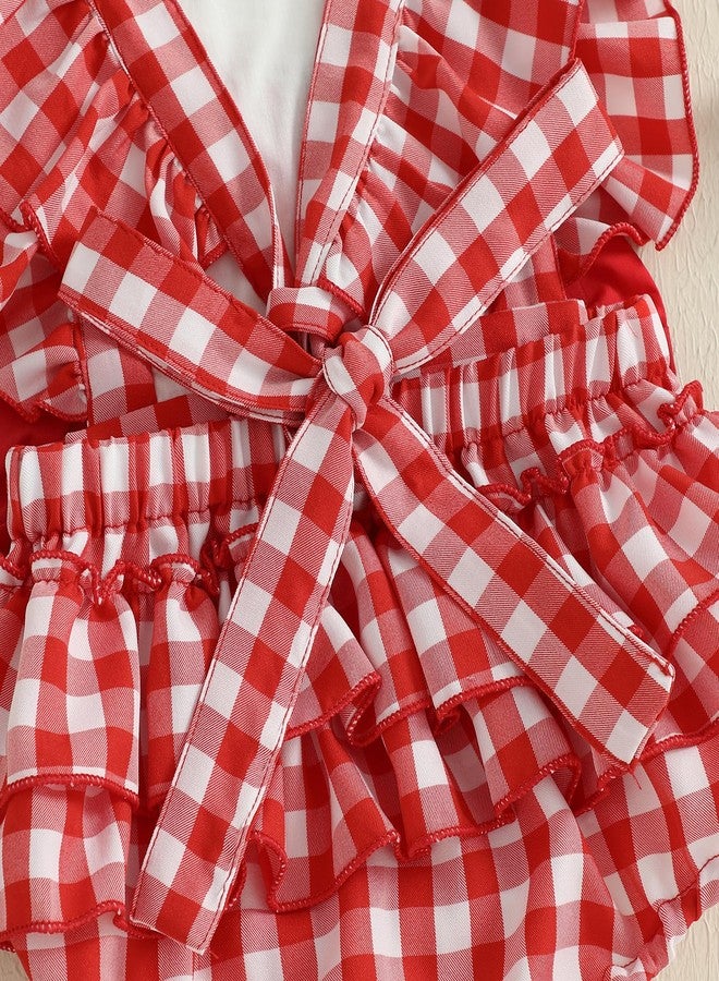 GOOCHEER Baby Girl First Birthday Outfit ONE Embroidery Plaid Romper Bodysuit One Year Old Cake Smash Clothes (Strawberry, 12-18 Months) - Image 5