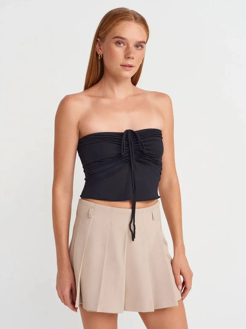 Dilvin DILVIN Women’s Strapless Crop Blouse With Tie Detail