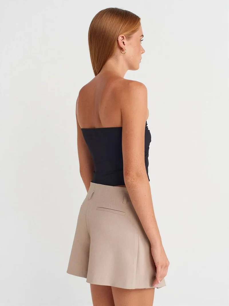 Dilvin DILVIN Women’s Strapless Crop Blouse With Tie Detail