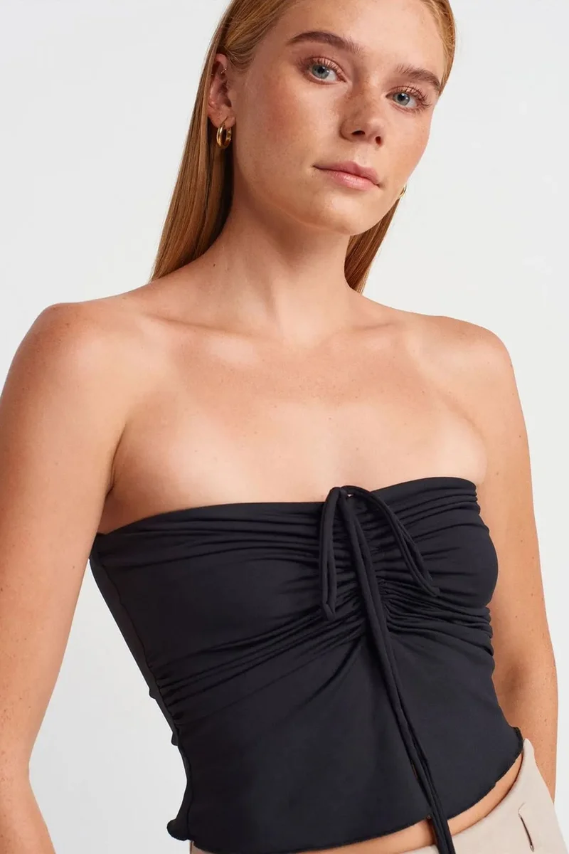 Dilvin Black DILVIN Women’s Strapless Crop Blouse With Tie Detail for Women | Best Price UAE
