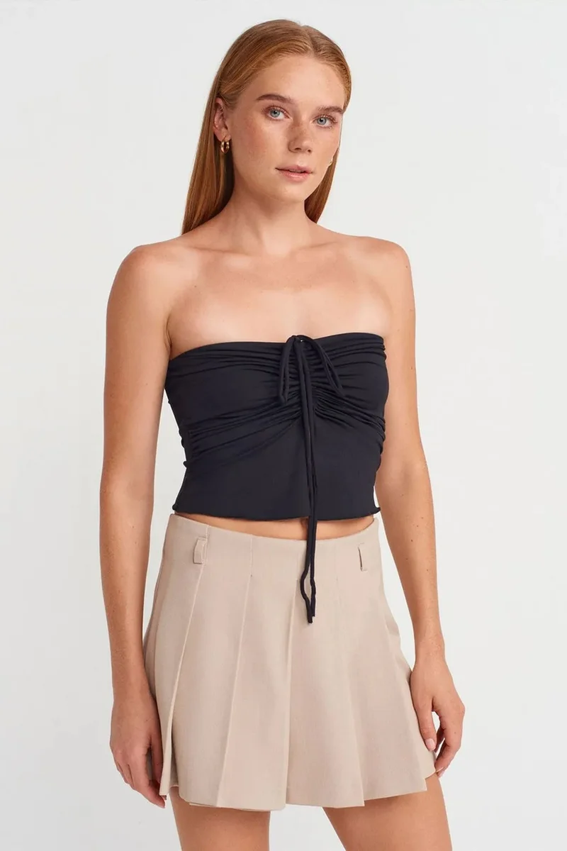 DILVIN Women’s Strapless Crop Blouse With Tie Detail