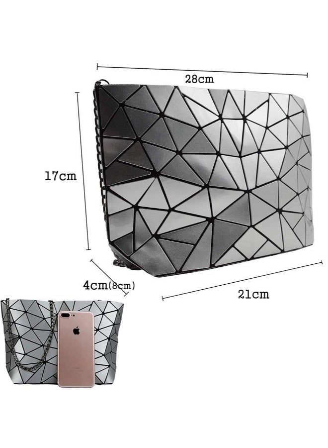 Women Handbags Geometric Luminous Bag, Geometric Lattice Shoulder Bag, PU Leather Shard Lattice Holographic Purse Ladies Shoulder Bag  - Image 2