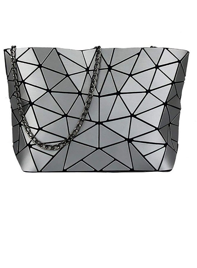 Women Handbags Geometric Luminous Bag, Geometric Lattice Shoulder Bag, PU Leather Shard Lattice Holographic Purse Ladies Shoulder Bag  - Image 1