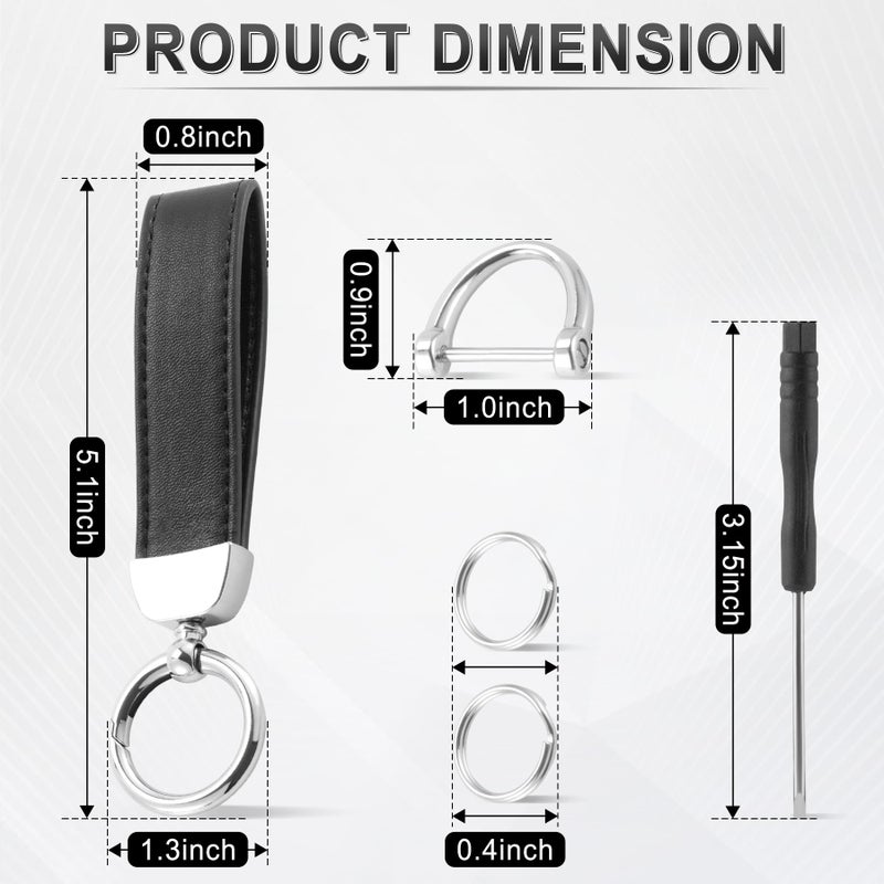 JUSTTOP Leather Keychain, Car Key Chain with Anti-Lost D-Ring and 2 Key Ring, Keychain Wristlet, Car Accessories, Universal Keychain for Men and Women (Black) - Image 2