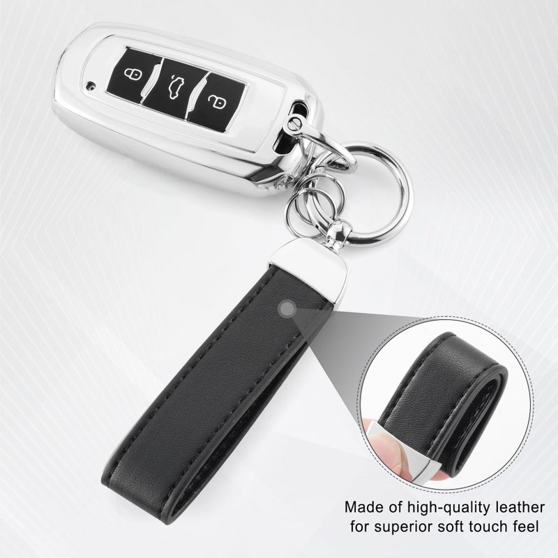 JUSTTOP Leather Keychain, Car Key Chain with Anti-Lost D-Ring and 2 Key Ring, Keychain Wristlet, Car Accessories, Universal Keychain for Men and Women (Black) - Image 3