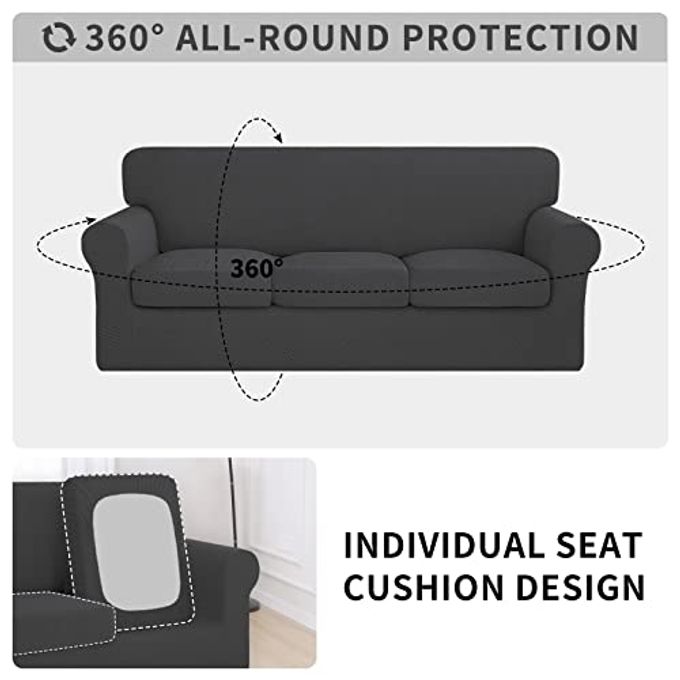 ISSUNTEX 4 Pieces High Stretch Thicken Couch Covers, Soft Sofa Slipcover for 3 Separate Cushion , Jacquard Fabric Elastic Furniture Protector for Dogs (Sofa, Dark Gray) - Image 3