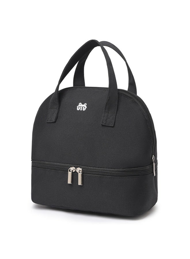 جيكون أسود معزول الغداء حقيبة مزدوجة سطح السفينة بسيطة بينتو برودة حقيبة مانعة للتسرب الغداء حمل حقيبة ل علب الاغذية للنساء الرجال الكبار نزهة العمل التنزه الشاطئ - Image 1