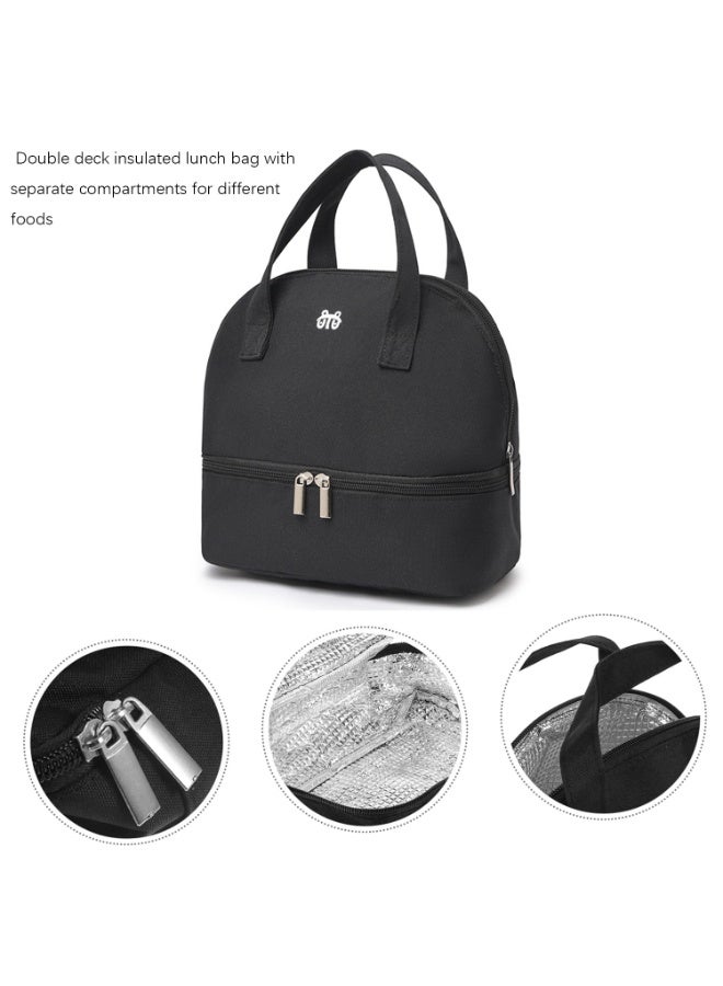 جيكون أسود معزول الغداء حقيبة مزدوجة سطح السفينة بسيطة بينتو برودة حقيبة مانعة للتسرب الغداء حمل حقيبة ل علب الاغذية للنساء الرجال الكبار نزهة العمل التنزه الشاطئ - Image 5