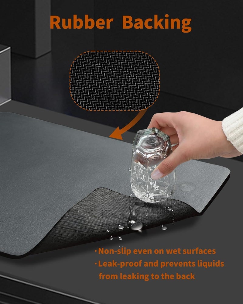 Hotmir Dish Drying Mat for Kitchen-Counter:Super Absorbent Coffee Mat Hide Stain Dish Mat Drying Kitchen Mat | Non Slip Rubber Backed Dish Drying Matt Kitchen Counter for Dish Rack Mat & Coffee Bar - Image 4
