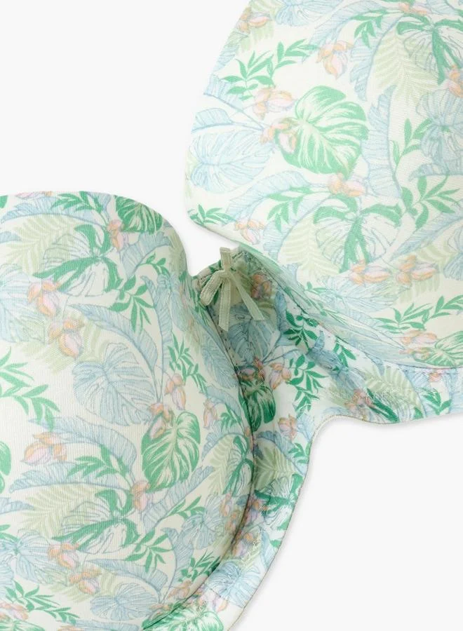 Splash FAV Printed Wired Demi Bra with Hook and Eye Closure