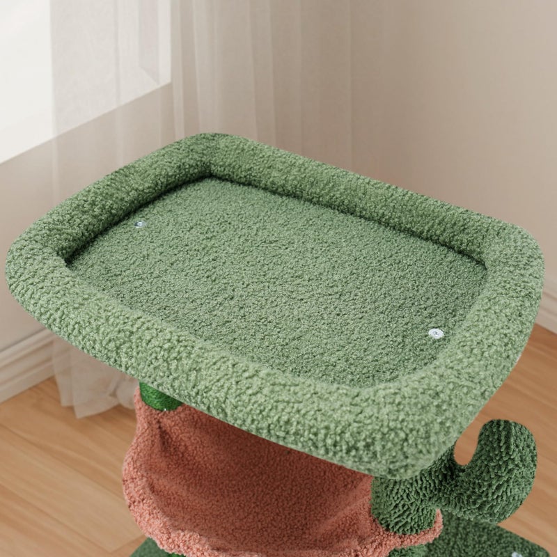 AIWIKIDE 37.4" Cactus Cat Tree Tower with Twin Cat Condos for Indoor Cats, All-in-One Activity Center with Cat Scratching Post Cozy Sleeping Perch Hammock and Toy Balls,Green â€¦ - Image 3