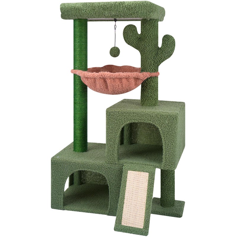 AIWIKIDE 37.4" Cactus Cat Tree Tower with Twin Cat Condos for Indoor Cats, All-in-One Activity Center with Cat Scratching Post Cozy Sleeping Perch Hammock and Toy Balls,Green â€¦ - Image 1