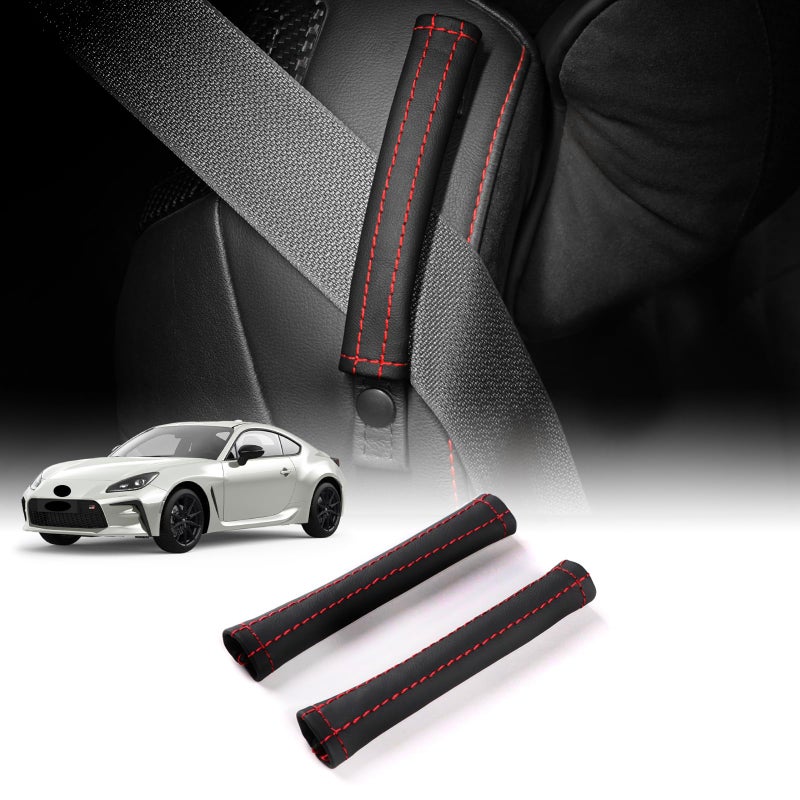 KUNGKIC for Toyota GR86 Subaru BRZ 2021 2022 2023 2024 2025 Seat Belt Pads Cover Kit PU Leather Interior Decoration Accessories 2PCS Black - Image 2