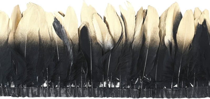 AWAYTR ® Duck Goose Feather Trim Fringe 2 Yards (Gold&Black) - Image 1