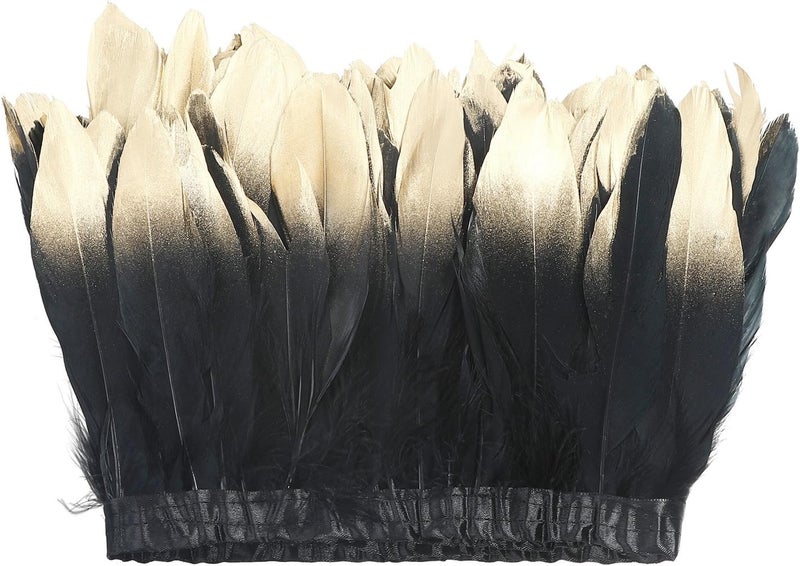 AWAYTR ® Duck Goose Feather Trim Fringe 2 Yards (Gold&Black) - Image 2