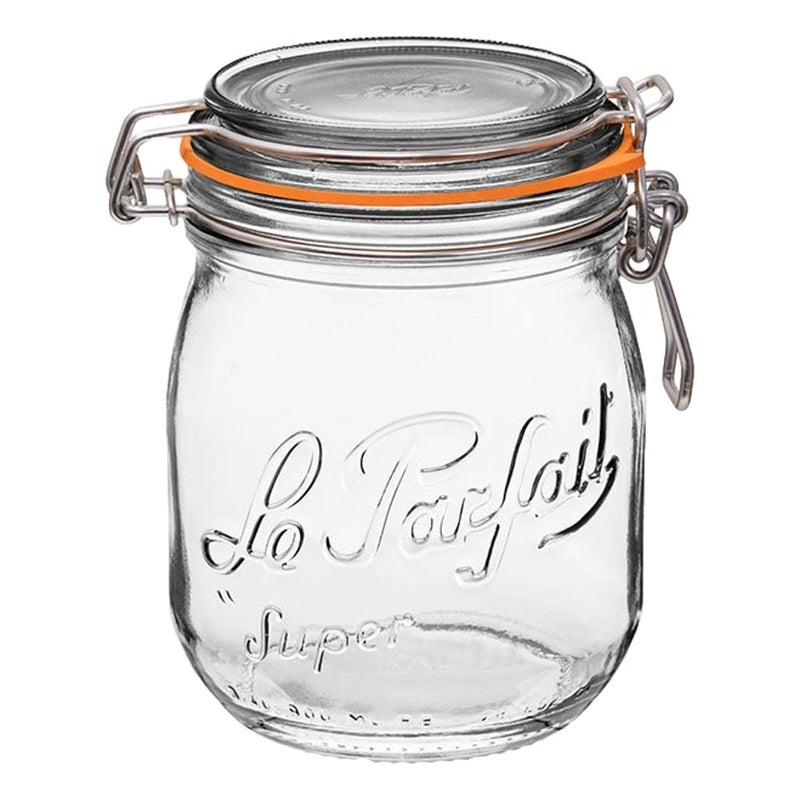 Le Parfait Super Jar Canning Jars 750mL French Glass Canning Jar wRound Body Glass Jars wAirtight Lid Canning Jar Wide Mouth Glass Jar wLid Clear Jars Clear Glass Jar 24ozPint Half 1pk
