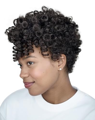 QUEENTAS 3 Packs 10 Inch 12MM Short Prelooped Synthetic Crochet Hair Extensions for Black Women Lightweight African Braids with Jamaican Bounce Ringlet Wand Curl Perfect for Daily1B Natural Black - Image 1