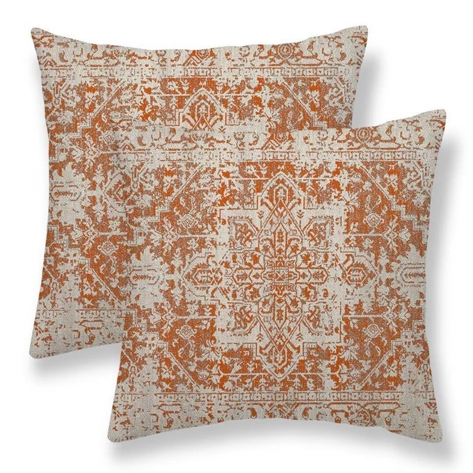 FALL PILLOW COVERS 18X18 SET OF 2 BURNT ORANGE BOHO DECORATIVE THROW PILLOWS ETHNIC VINTAGE FARMHOUSE BOHEMIAN CARPET PATTERN PILLOW CASES LINEN GIFTS FOR COUCH SOFA OUTDOOR DECOR