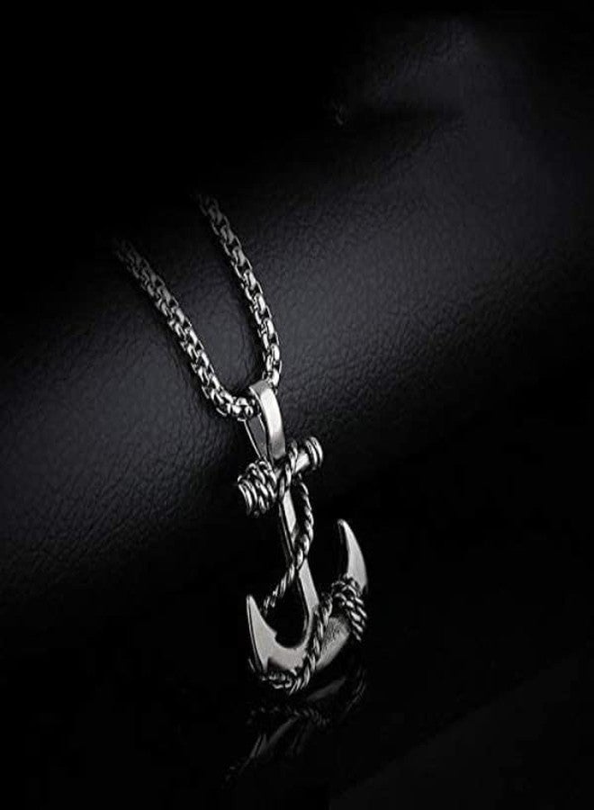 MEENAZ Pendant for Men Boys boyfriend Pendants for Men Silver Pendent with Chain Stainless Steel Anchor Pendant Chain for Men Jewellery Men Birthday Gift gents Anniversary Gift for Husband valentine - Image 5