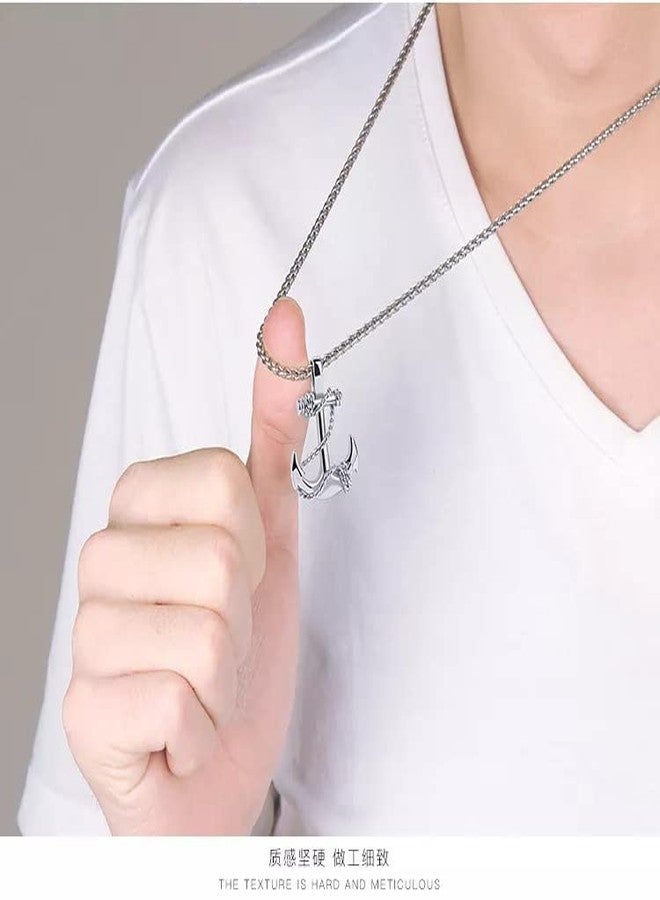 MEENAZ Pendant for Men Boys boyfriend Pendants for Men Silver Pendent with Chain Stainless Steel Anchor Pendant Chain for Men Jewellery Men Birthday Gift gents Anniversary Gift for Husband valentine - Image 1