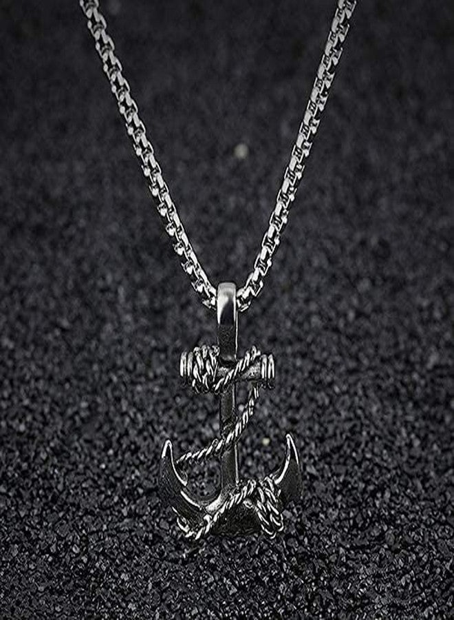 MEENAZ Pendant for Men Boys boyfriend Pendants for Men Silver Pendent with Chain Stainless Steel Anchor Pendant Chain for Men Jewellery Men Birthday Gift gents Anniversary Gift for Husband valentine - Image 3
