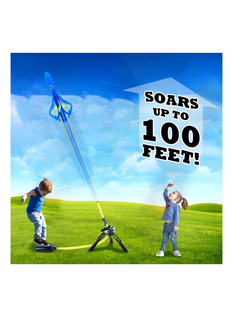 Kids Rocket Launcher, Stomp to Launch Up to 100 Ft, Includes 3 LED Light-Up Planes & 3 Foam Stunt Planes, Perfect Outdoor Toys for Boys & Girls Ages 3-12, Great for Camping, Travel & Birthday Gifts. - Image 3
