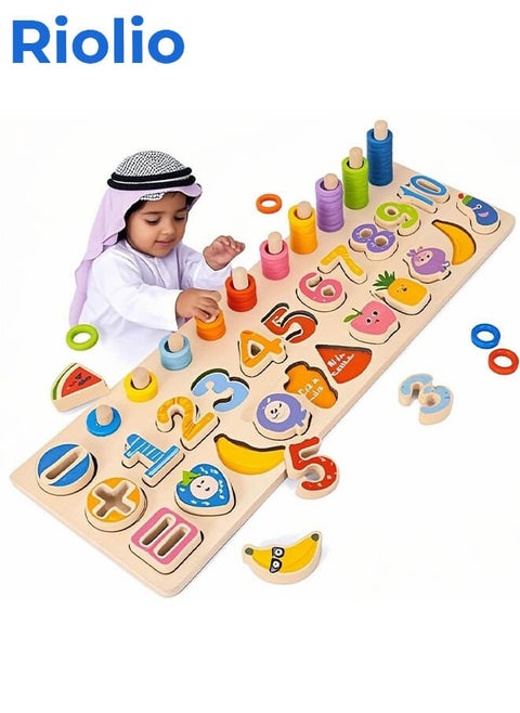 Wooden Number Puzzle Sorting, Wooden Montessori Toys for Toddlers, Preschool Educational Toys, Shape Sorter Counting Toys Stacker Stacking Game for Toddlers 1-3