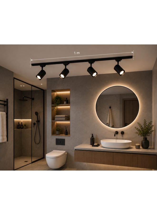 نجفة شوب سبوت لايت رباعي 42 وات باللون الأسود – إضاءة Warm و4 كشاف موجه قابل للحركة 360 درجة -100*10*23سم - Image 1