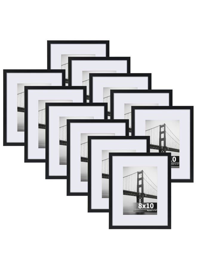 CRUGLA 8x10 Picture Frame Set of 11, Display Pictures 5x7 with Mat or 8x10 Without, Multi Photo Frames Bulk, Wall and Tabletop Display, Black - Image 1