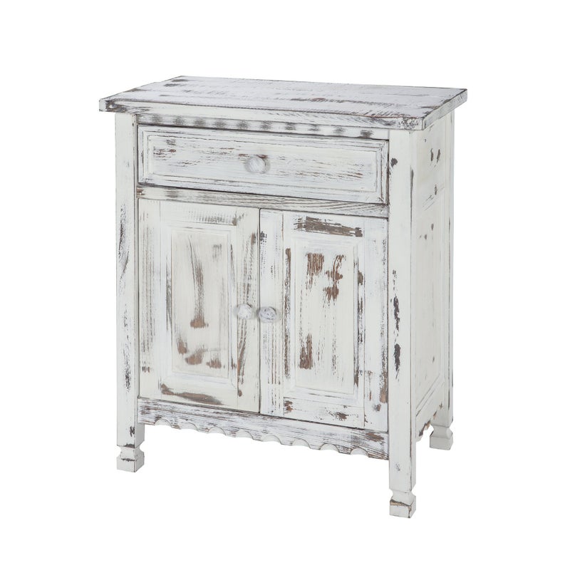 Alaterre Furniture Rustic Cottage Accent Cabinet with 1 Drawer and 2 Doors White Antique  Living Room Furniture Functional Design with Dental Work and Turned Legs Wipe Clean with a Dry Cloth 