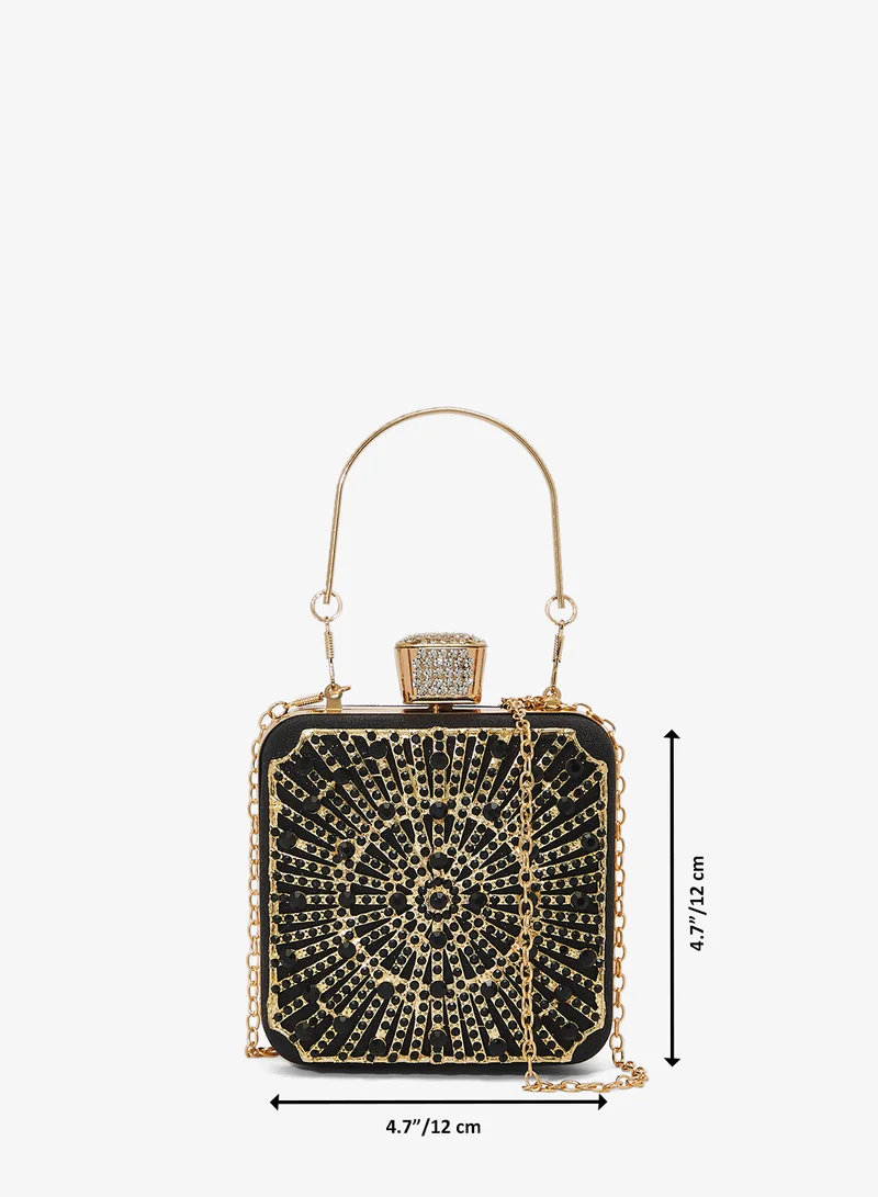 Khizana Black Gold Accent Detailed Embellished Diamonte Handle Bag for Women | Best Price UAE