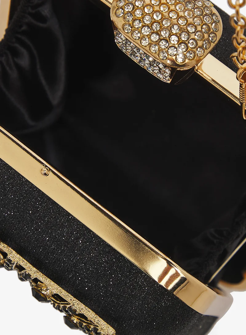 Khizana Black Gold Accent Detailed Embellished Diamonte Handle Bag for Women | Best Price UAE