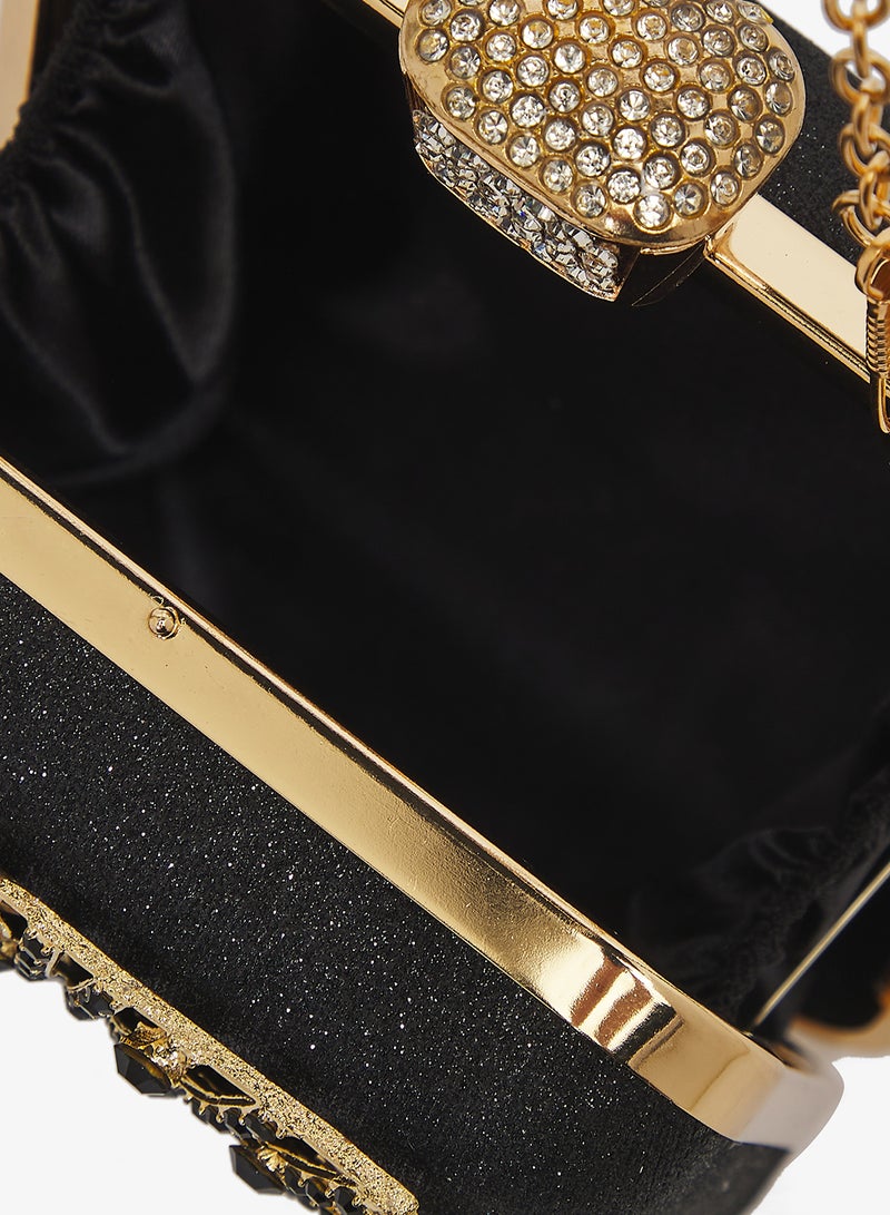 Khizana Gold Accent Detailed Embellished Diamonte Handle Bag - Image 4