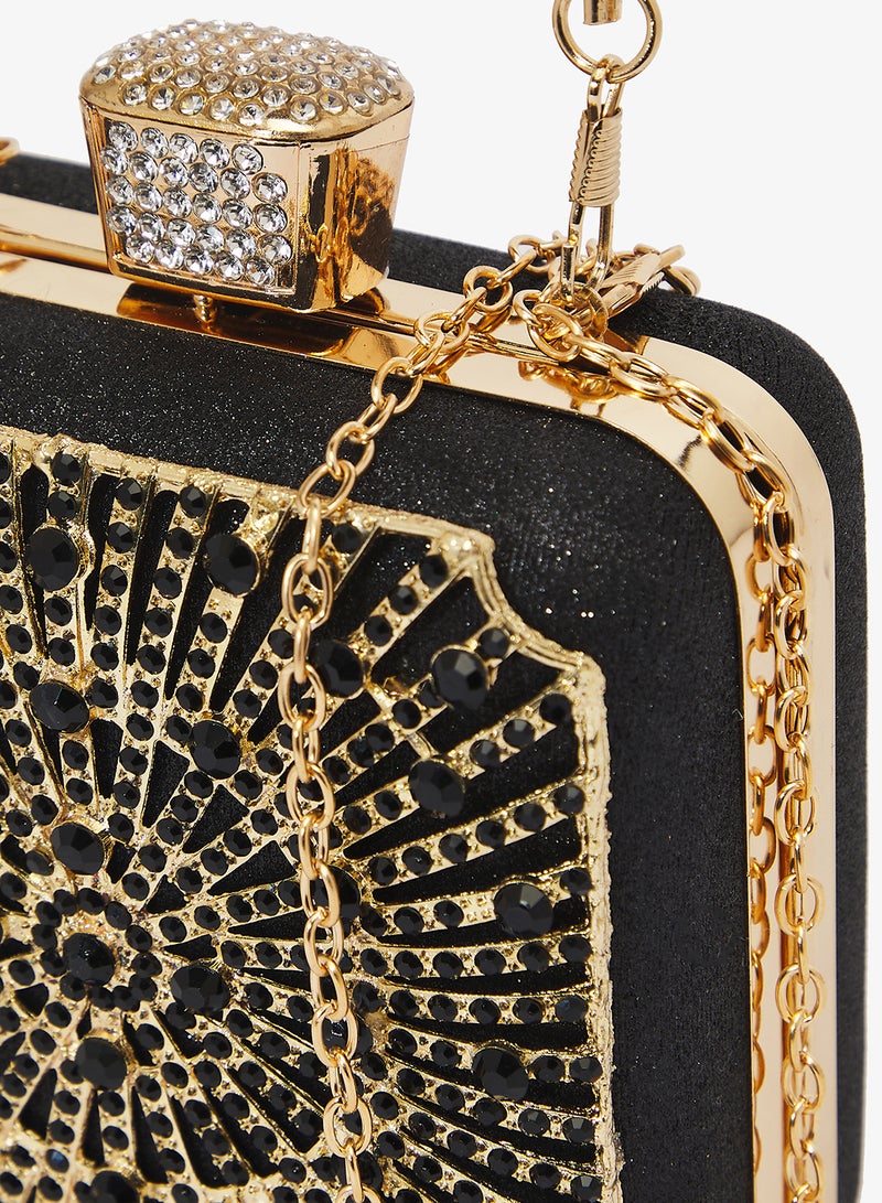 Khizana Gold Accent Detailed Embellished Diamonte Handle Bag - Image 3
