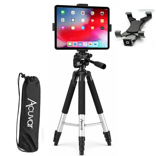 Acuvar 57" inch Pro Series Aluminum Tripod with an Tablet Tripod Mount Adapter for Apple iPad, iPad Air, iPad mini & Most Other, Tablet Floor Stand Compatible with iPad Pro, Camera - Image 1