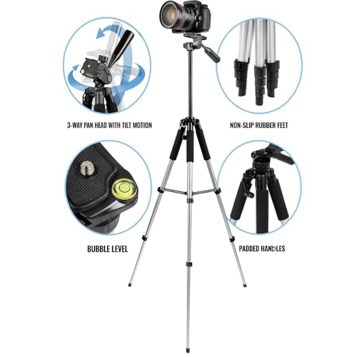Acuvar 57" inch Pro Series Aluminum Tripod with an Tablet Tripod Mount Adapter for Apple iPad, iPad Air, iPad mini & Most Other, Tablet Floor Stand Compatible with iPad Pro, Camera - Image 2
