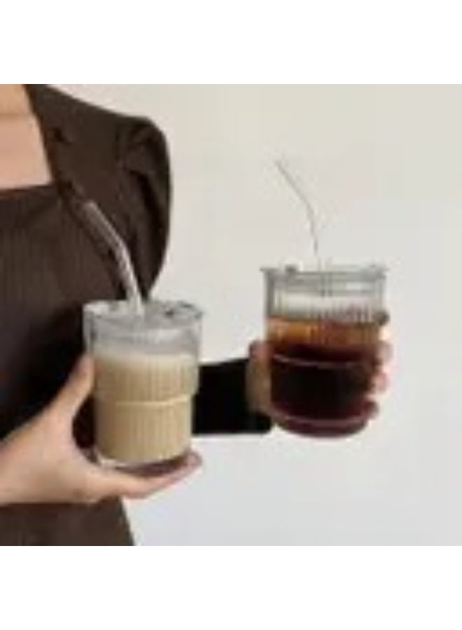 Glass tumbler Drinking Coffee Cup Sipper Glass with Straw and lid Glass Tumbler  (400 ml) - Image 2