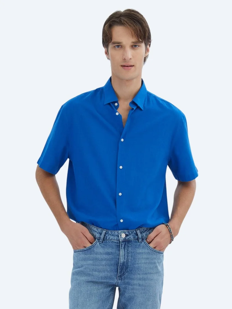 Kip Saks Oversize Fit Short Weaving Casual 100% Cotton Shirt