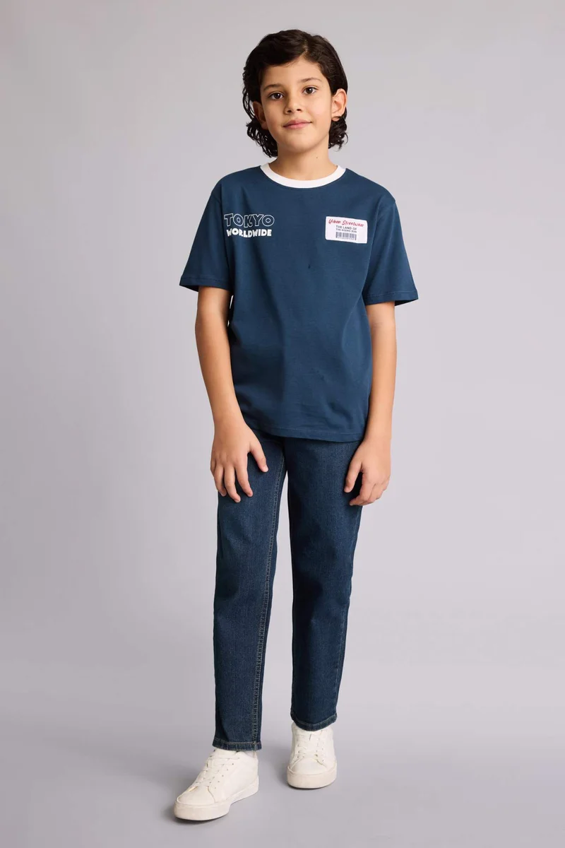 ديفاكتو Boy New Regular Fit Crew Neck Printed T-Shirt