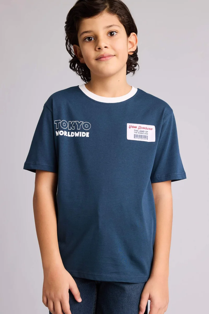 ديفاكتو Boy New Regular Fit Crew Neck Printed T-Shirt