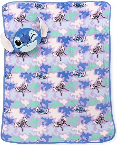 Jay Franco Disney Lilo and Stitch Nogginz Set 40 x 50 Inch Blanket Pillow Kids Super Soft 2 Piece Nogginz Set - Image 1