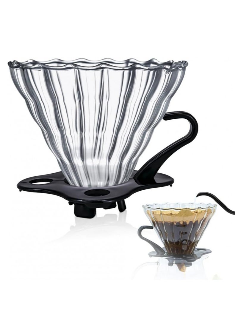 ماركة غير محددة - منقط القهوة الزجاجي V60 بقاعدة خشبية شفاف 500 مل - Image 1