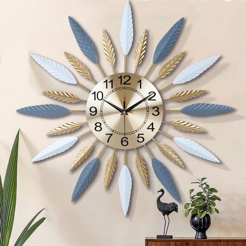 Lafocuse 23 Inch Silent Metal Mid Century Wall Clocks for Living Room Decor Colorful Leaf Sunburst Starburst Large Wall Clock Battery Operated Mordern Art Deco Kitchen Office