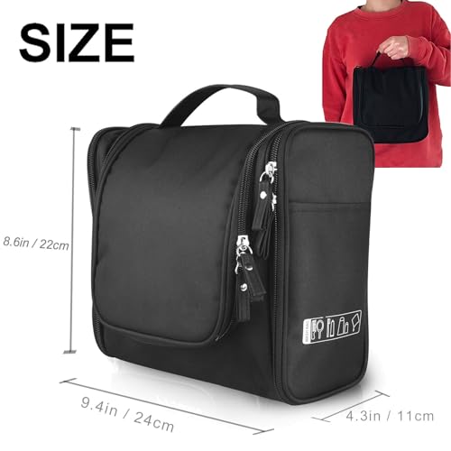 TS WITH TECHSUN Polyester Toiletry Cosmetic Makeup Bag For Women, Travel Organizer Waterproof Shower Wash Bag, Travel Kit Pack With Hanging Hook, Travel Essentials Pouch (Black), 5.7 Cm - Image 4
