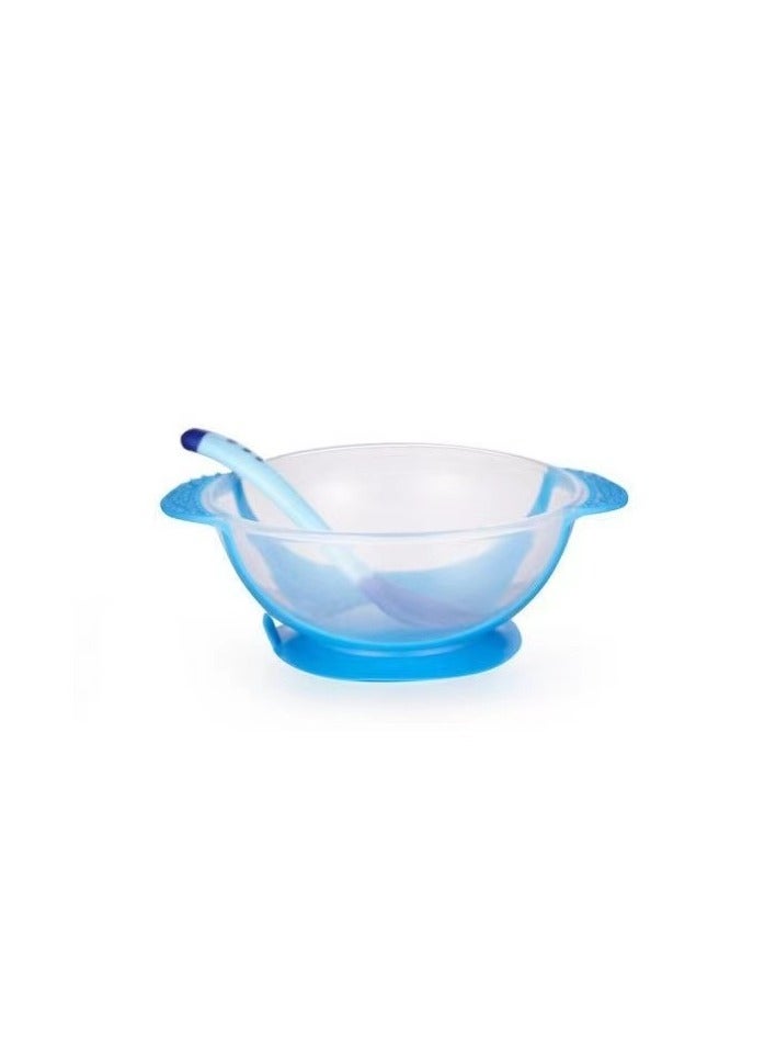 ORiTi Temperature Sensing Baby Feeding Bowl With Spoon - Blue/Clear - Image 2