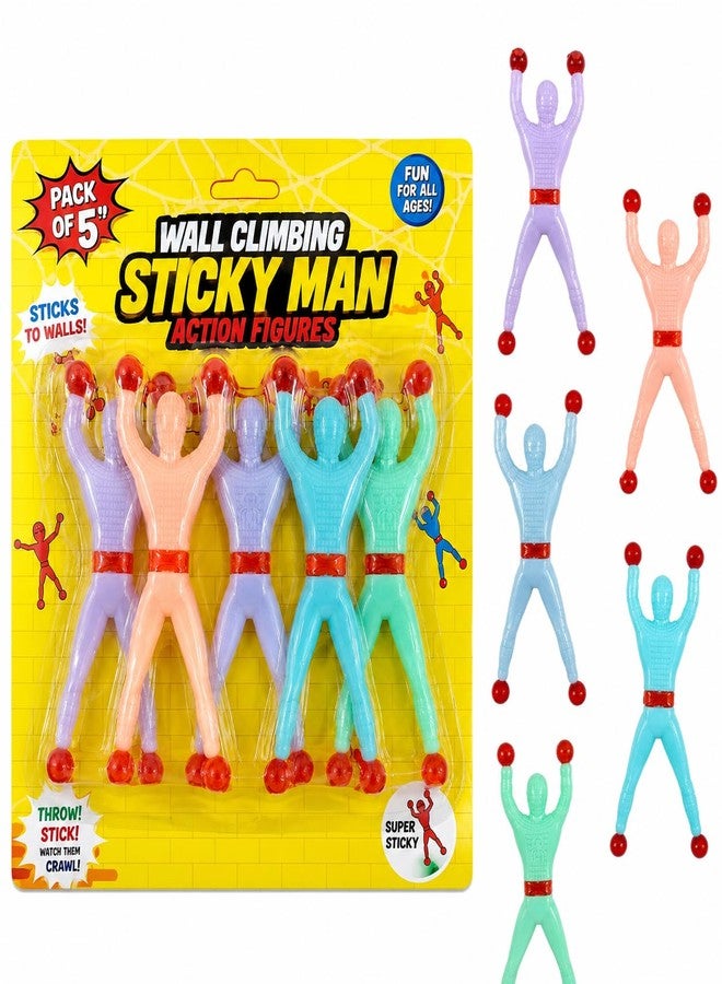 PUJI Wall Climbing Sticky Man Toy (Pack of 5) - Stretchy Climbing Action Figures for Kids, Sticky Wall Crawler Party Favor & Birthday Return Gift, Random Colors - Image 1