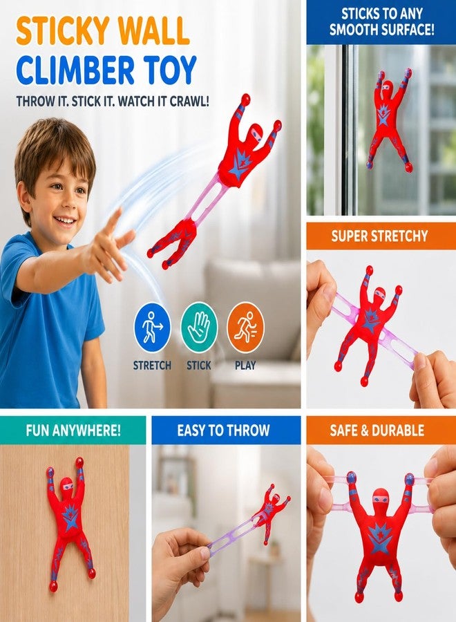 PUJI Wall Climbing Sticky Man Toy (Pack of 5) - Stretchy Climbing Action Figures for Kids, Sticky Wall Crawler Party Favor & Birthday Return Gift, Random Colors - Image 3